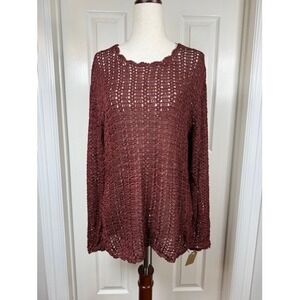 Double D Ranchwear Womens Brown Crochet Open Knit Sweater Top Large Handcrafted